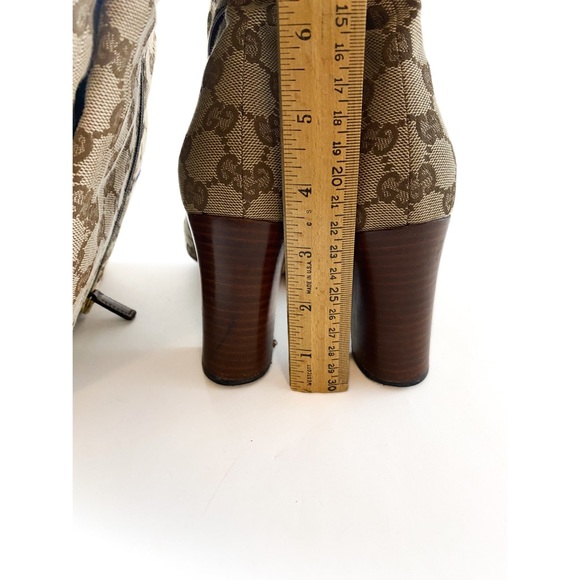 Gucci GG Signature Monogram Horse Bit Canvas Knee-High Heeled Cloth Boots - Picture 4 of 7
